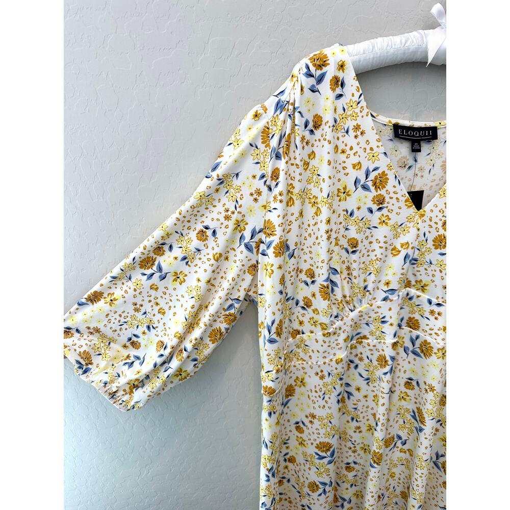ELOQUII Floral Midi Dress Yellow White Empire Waist Cottagecore NWT | Size 20 - Picture 4 of 9